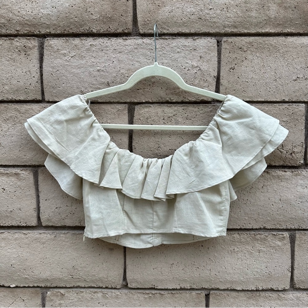 Zara Cream Ruffle Buttoned Blouse - Picture 2 of 4